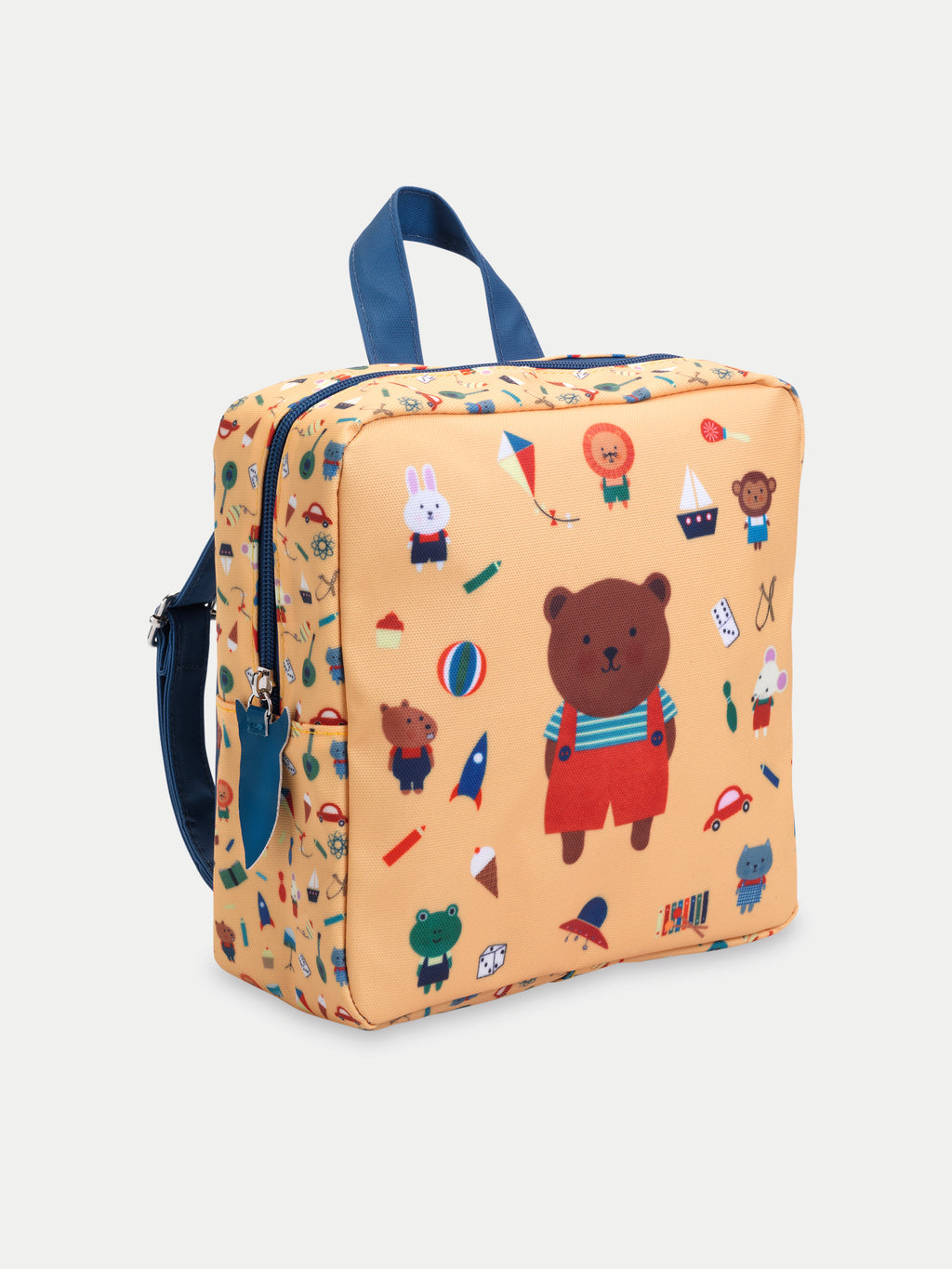 Beige backpack for kids with bear