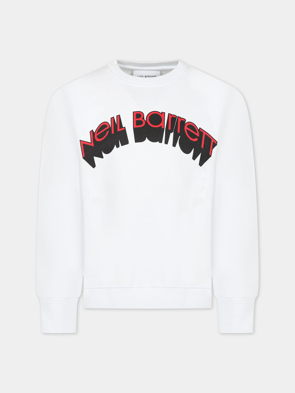 White sweatshirt for boy with red and white logo