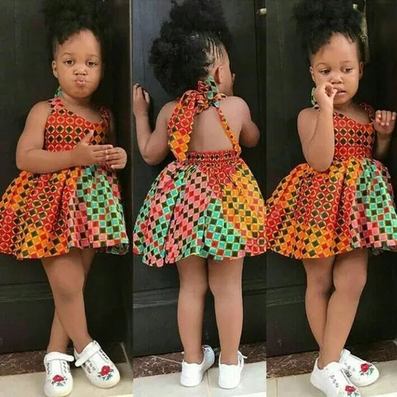 Summer African Dresses Fashion Print Rompers Baby Girl Lace Up Dashiki Bazin Children Riche Ankara African Clothes Kid's Gift