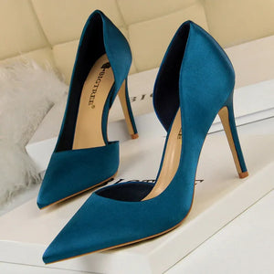 BIGTREE Shoes Sexy Woman Pumps Black Blue Sliver Women Heels Silk High Heels Women Shoes Stiletto Heels 9.5 Cm Ladies Shoes - EtherealBe