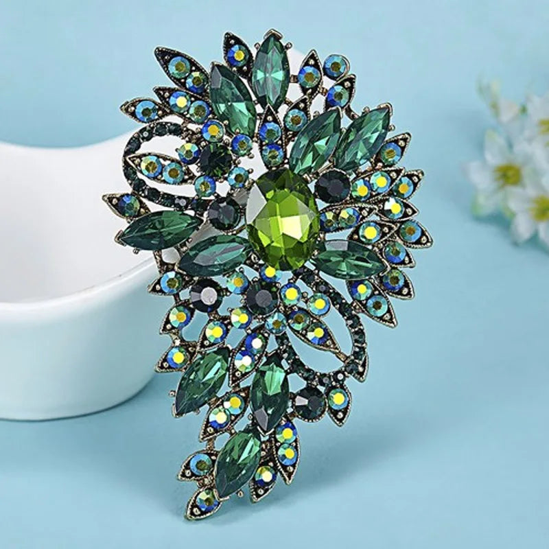 Luxurious Colorful Flower Brooch Bouquet Shiny Brand Austrian Crystal Hijab Pins And Broaches Very Nice Christmas Broches
