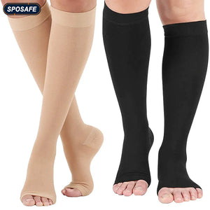 1Pair Sports Calf Compression Socks 20-30 MmHg Knee High Support Stockings Open Toe for Pregnancy, Varicose Veins, Running - EtherealBe