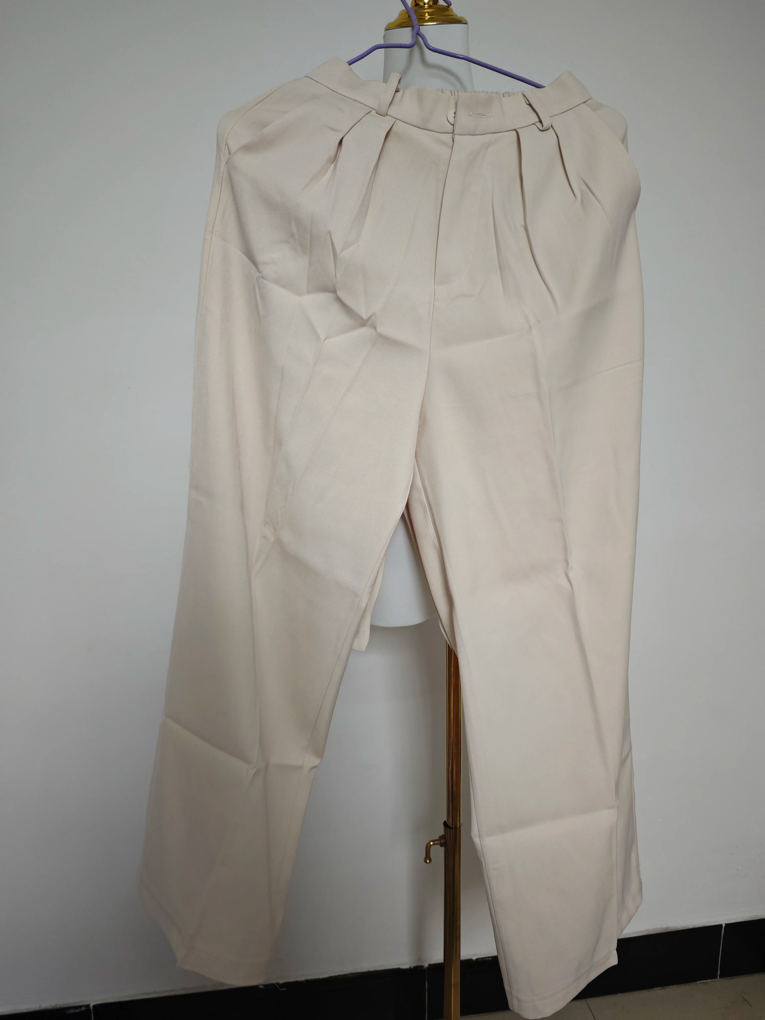 Beige two-piece suit women's summer 2024 new irregular fashion sleeveless vest top high waist wide-leg pants suit