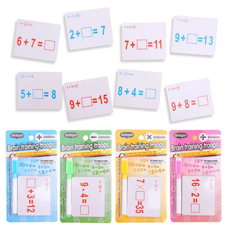 Mathematical Math Learning Tool Montessori Training Math Erasable Add Subtract Multiply and Division Table Cards Seheck for Kids