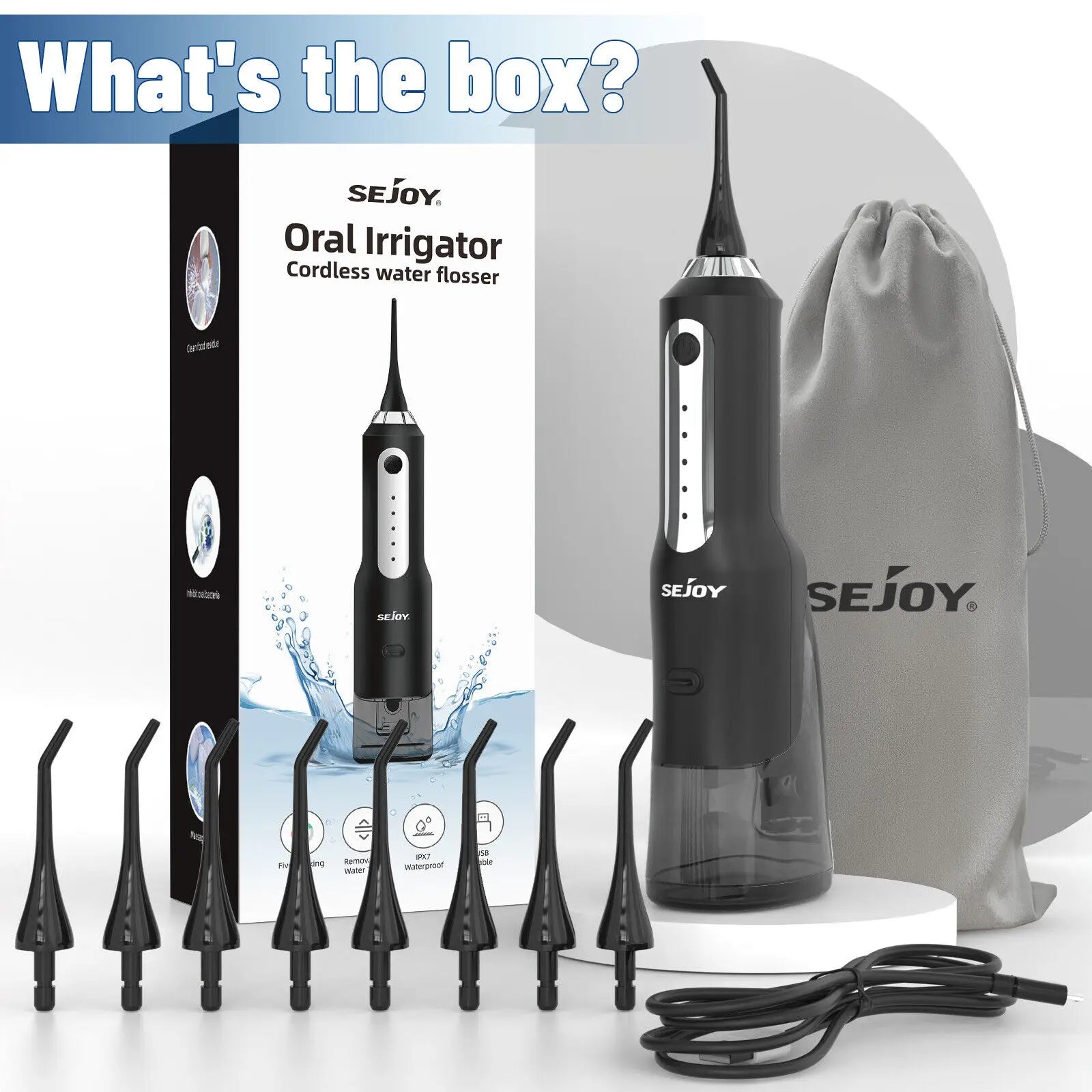 Sejoy Water Flosser Teeth Cleaner Rechargeable Waterproof Portable Cordless Dental Oral Irrigator, Water flossers for Teeth