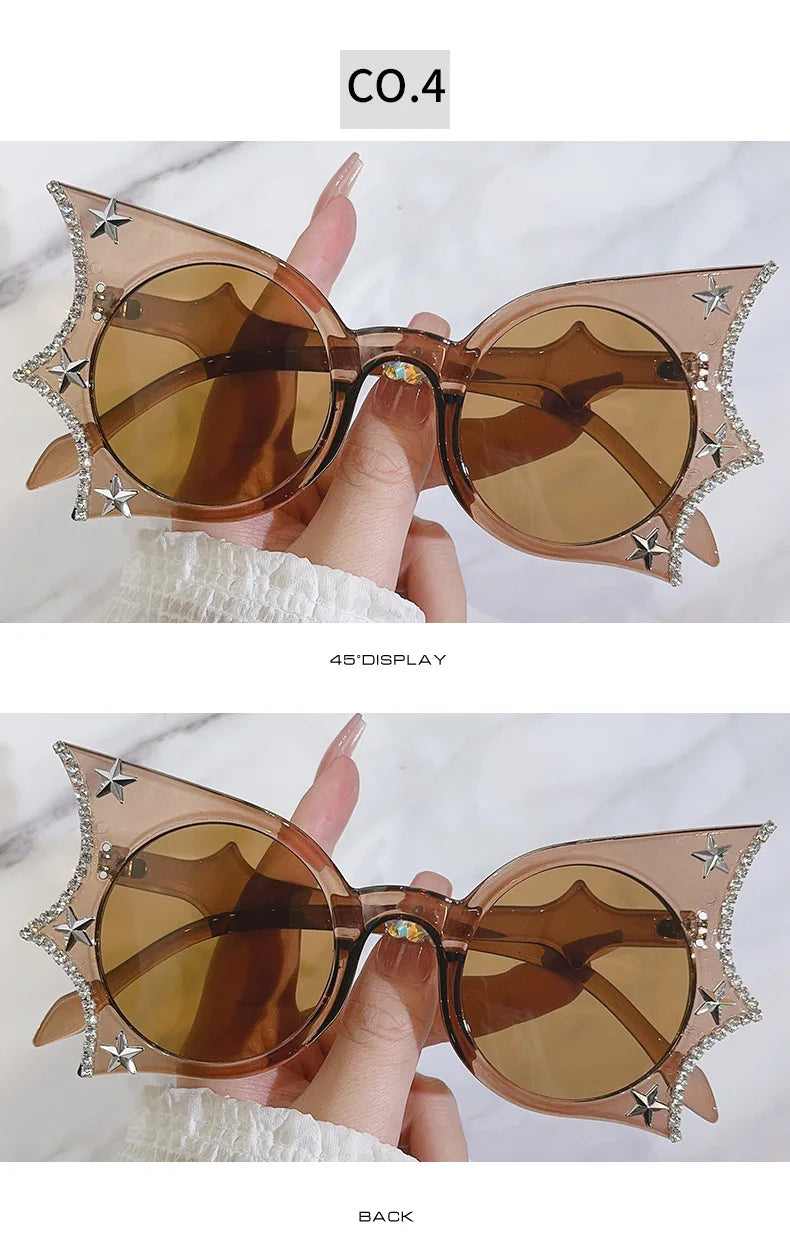 Diamonds Steampunk Sunglasses Women Men Luxury Brand Designer Bat Sun Glasses Trends Punk Rhinestone Shades Eyewear UV400 Oculos