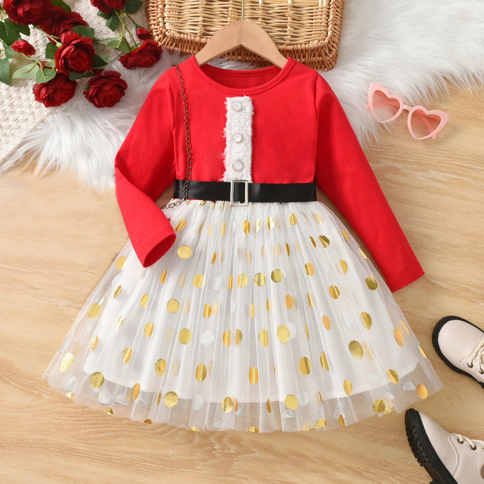 Long Sleeve Girls Winter Dress For 3-8 Years Knitted Sweater Outfits Red Christmas Party Dress For Girls Kids Costume 2024 New