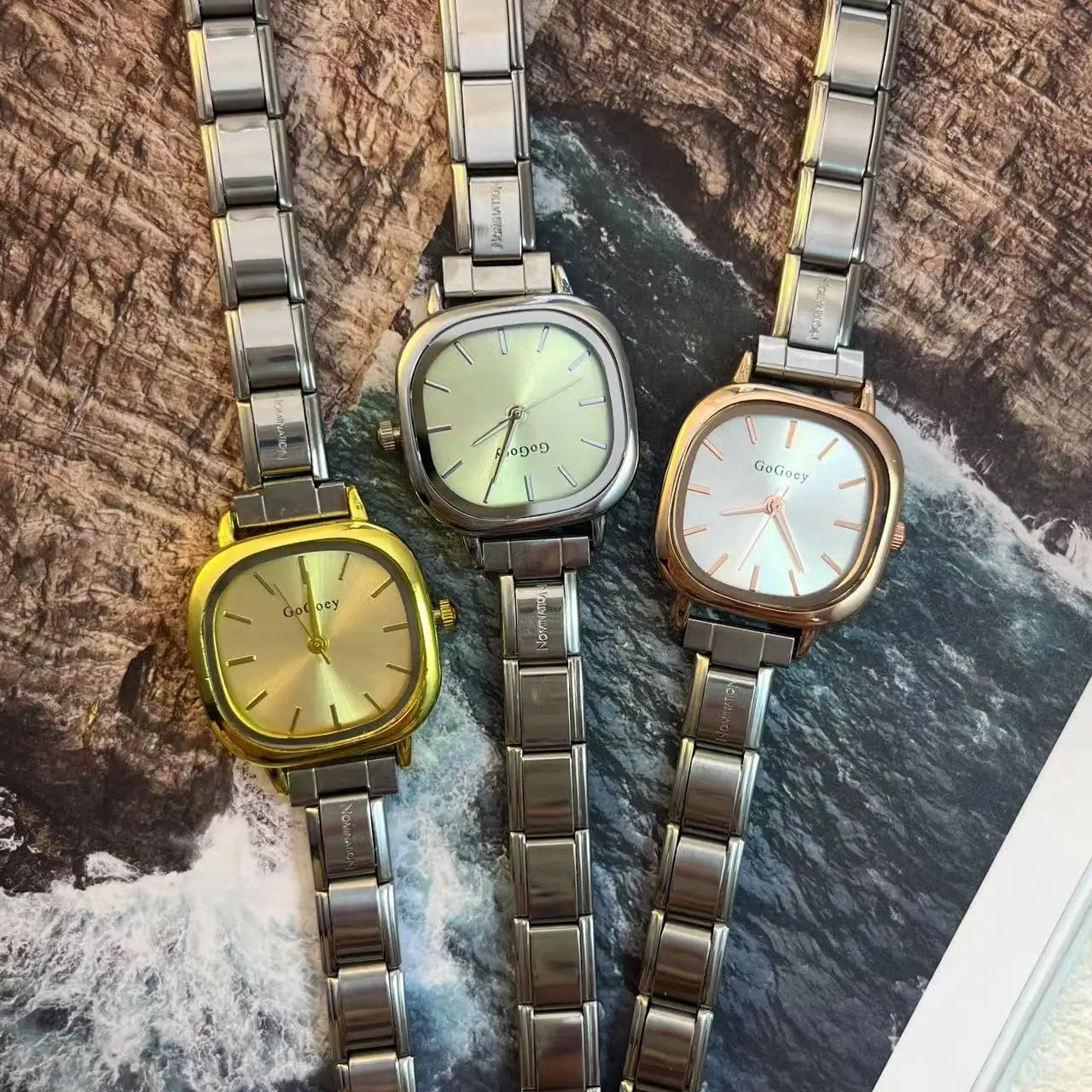 Chic Design Minimalist Women Men Squarel Quartz Watch Stainless Steel Strap Fashion Party Birthday Daily Perfect Gift