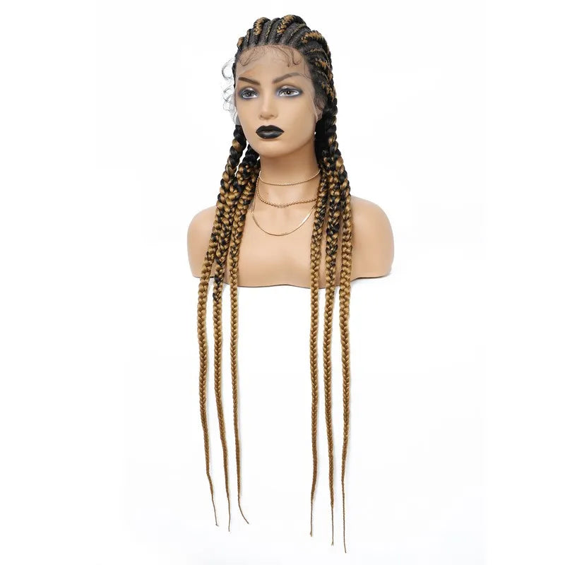 36 Inches Cornrows Braided Wigs Synthetic Full Lace Wig For Black Women Jumbo Braided Wigs Lace Frontal Faux Locs Box Braids Wig