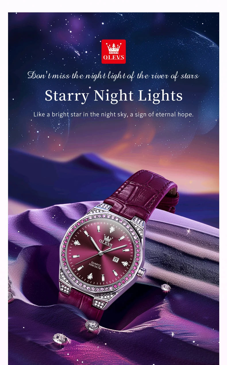 OLEVS Diamond Lap Women's Watches Luxury Original Quartz Watch for Women Fashion Leather Strap Waterproof Girls Dress Wristwatch