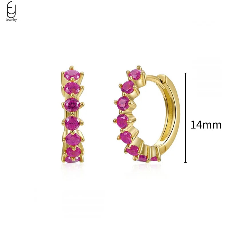 925 Sterling Silver Needle Rose Red Crystal Stud Earrings For Women Water Drop/Heart Pendant Gold Earrings Fashion Jewelry Gifts
