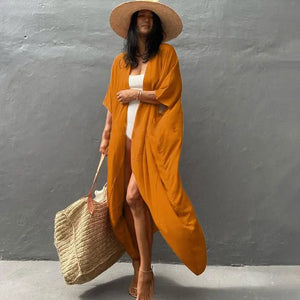 WeHello-Women's Beach Cover Up Kimono, Summer Swimsuit Cape, Solid Bohemian Tunic Dresses, Bathing Suits, Cardigan, Shawl - EtherealBe