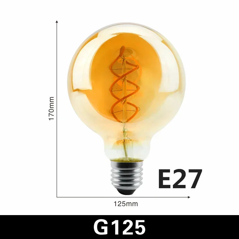 E14 E27 Spiral Light G80 G95 G125 LED Filament Bulb 220V 4W 2200K Retro Vintage Lamps Decorative Lighting Dimmable Edison Lamp