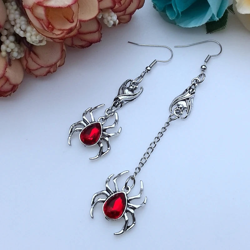 Dark Style Goth Punk Asymmetric Black Rock Matte Black Spider Stud Earrings Steampunk Earrings Halloween Costume Accessories