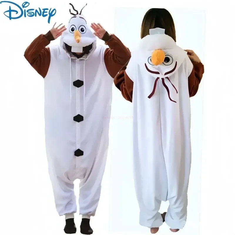 Disney Frozen Olaf Snowman Cosplay Costume Anime Adult Pajamas White Jumpsuit Party Dress Fleece Cartoon Sleepwear