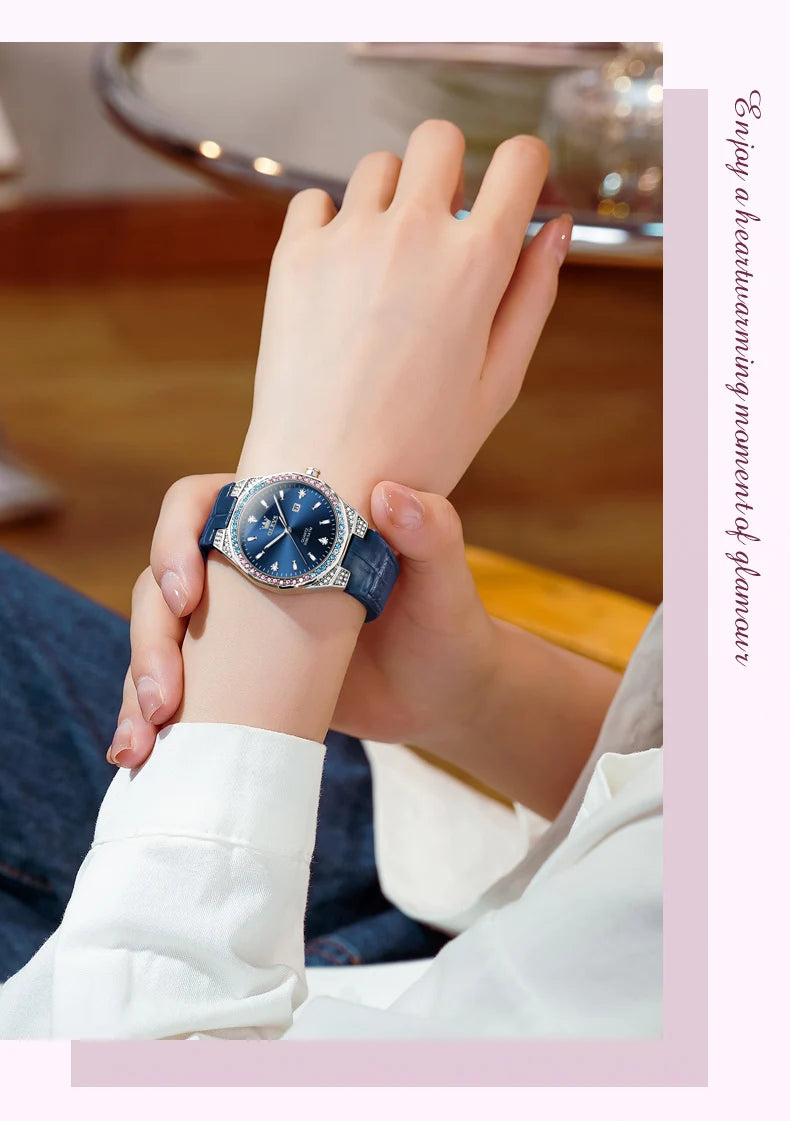 OLEVS Diamond Lap Women's Watches Luxury Original Quartz Watch for Women Fashion Leather Strap Waterproof Girls Dress Wristwatch