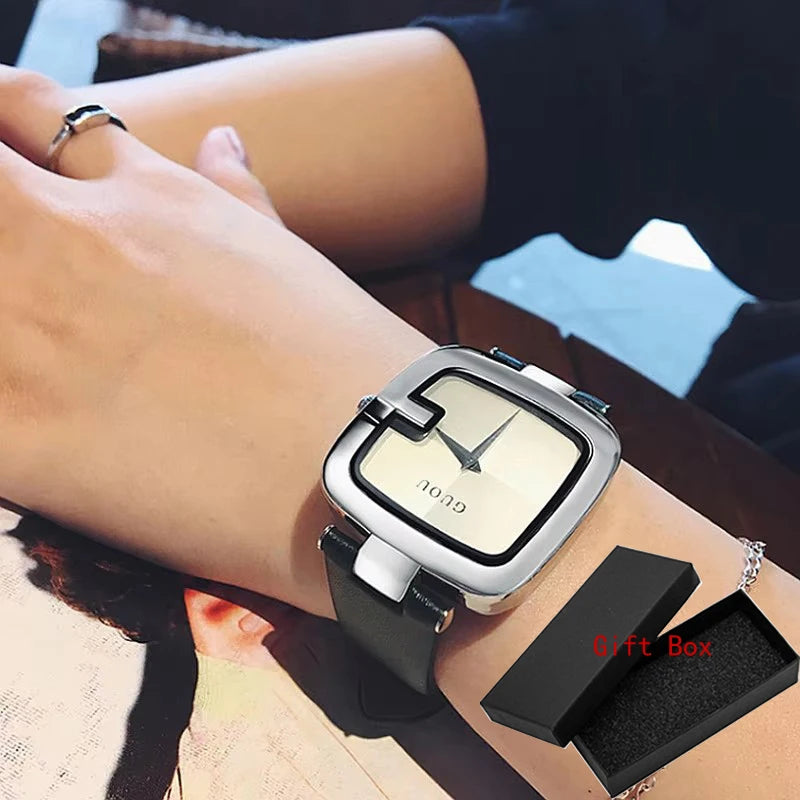 Guou Top Brand Women's Watches 2020 New Square Fashion Zegarek Damski Luxury Ladies Bracelet For Women Leather Strap Clock Saati
