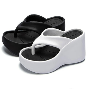 High Heeled Slippers For Women Thick Soled Flip Flops Summer Fashion Women Slipper Wedges Platform Slip-On White Female Footwear - EtherealBe