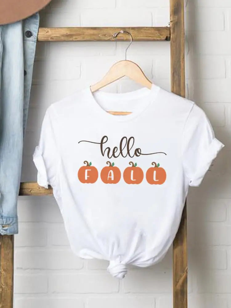 Pumpkin Sweet Lovely Cute Women Graphic Ladies Print Tees Clothing Lady Fall Autumn Halloween Thanksgiving Style T T-shirts