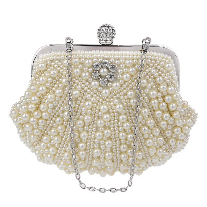 SEKUSA Beded women evening bags diamonds shell lady small day clutches party dinner wedding bridal hollow pearl handbags purse
