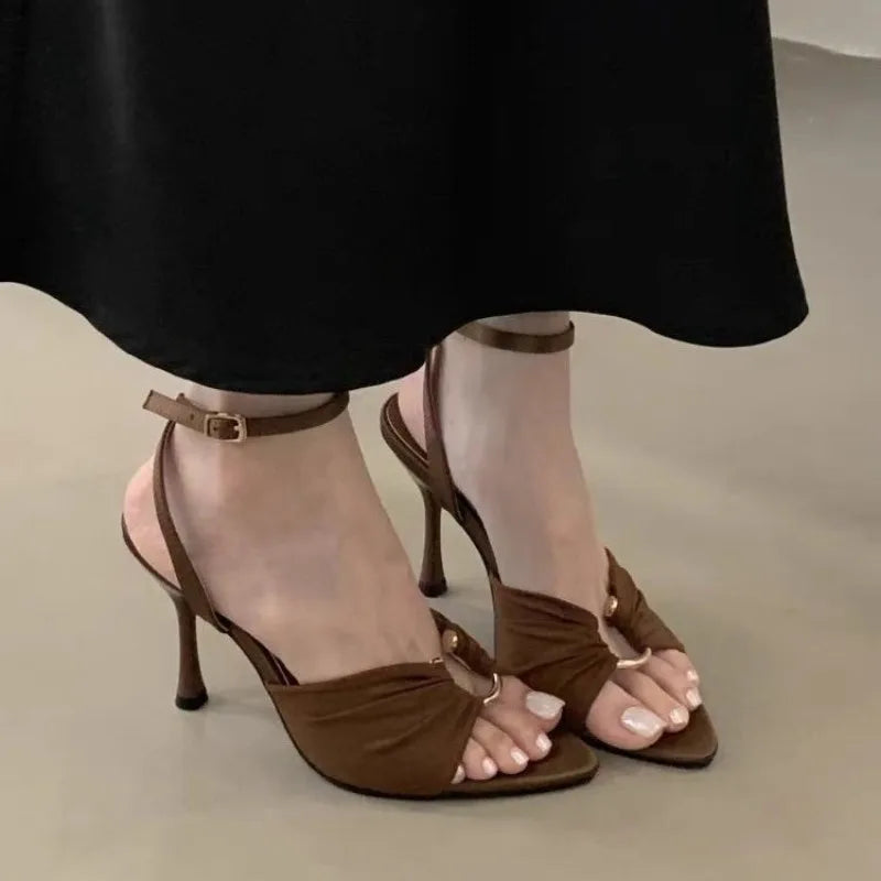 EtherealBe Chic Brown Stiletto Sandals for Elegant Look