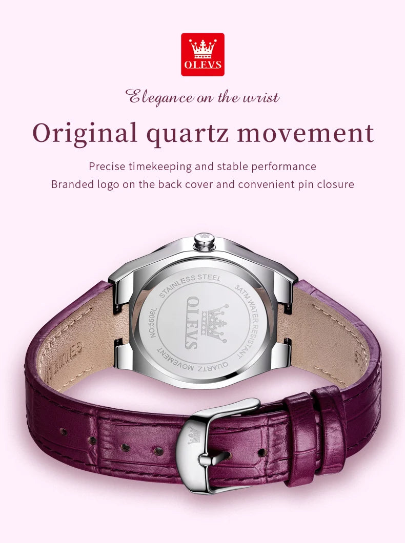 OLEVS Diamond Lap Women's Watches Luxury Original Quartz Watch for Women Fashion Leather Strap Waterproof Girls Dress Wristwatch