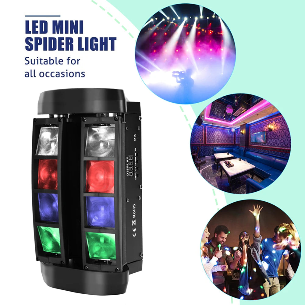 U'King 2Pcs 48W Laser Beam Moving Head Light 8LEDs RGBW Mini Spider Stage Light DMX&Sound Control For Club DJ Show Home Party