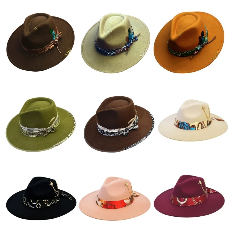 Fashion Fedoras Homburg Panama Hat Exotic Maillard for Women Men Photo Props Western for Men Women Unisex Wear Headwear