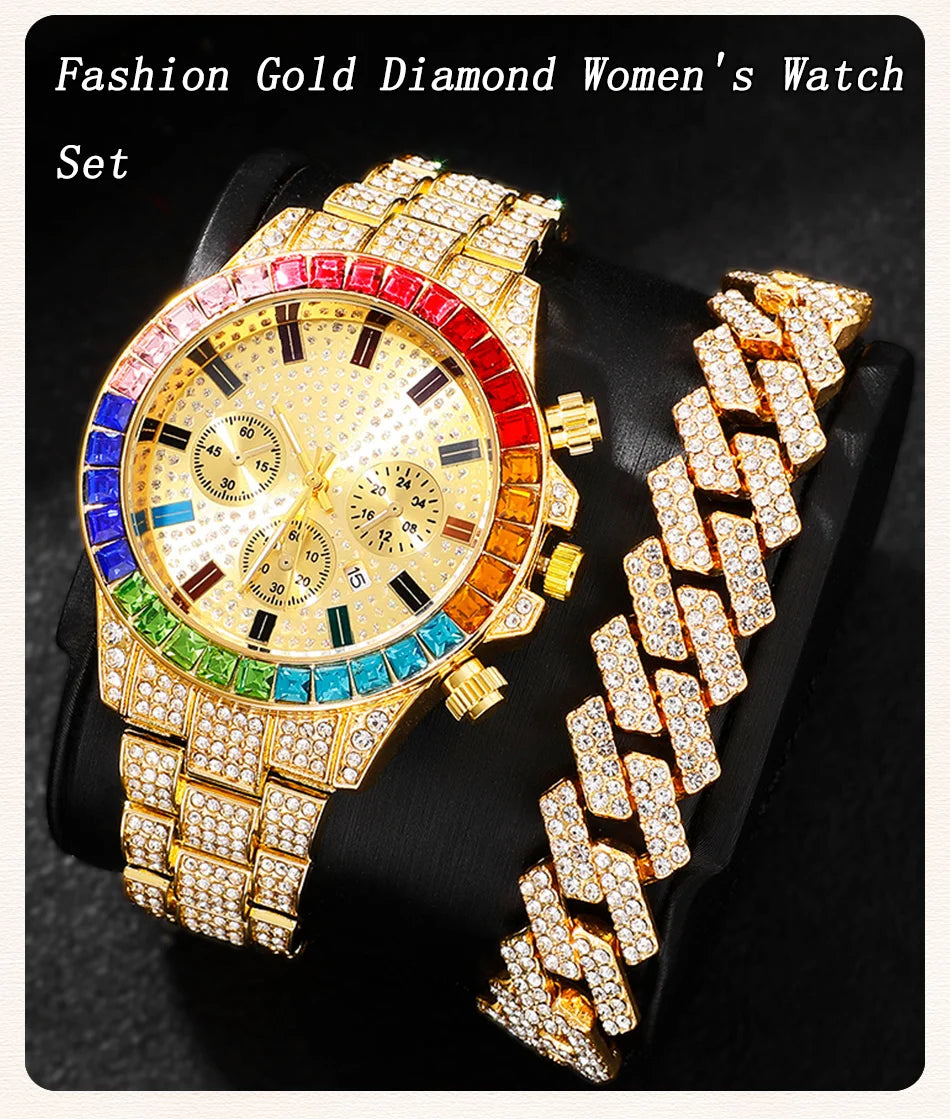 Diamond Women's Watches Gold Watch Ladies Wrist Watches Luxury Brand Rhinestone Women Bracelet Set Watches Female Relogio