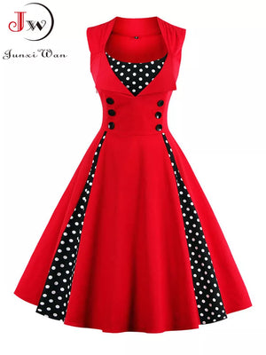 S-5XL Women Robe Retro Vintage Dress 50s 60s Rockabilly Dot Swing Pin Up Summer Party Dresses Elegant Tunic Vestidos Casual - EtherealBe