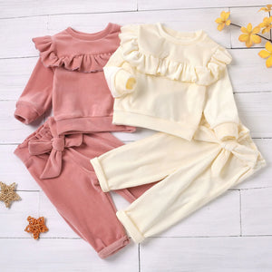2Pcs Newborn Infant Baby Clothes Girls Clothes Sets Solid Color Long Sleeve Sets 6 12 24 Months - EtherealBe