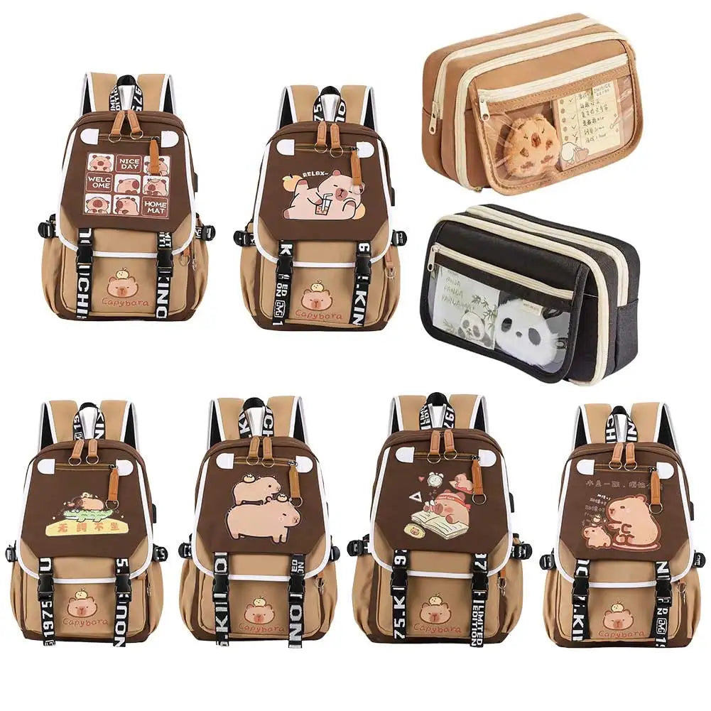 Capybara Book Bag with 1 Main Compartment for Girls Boys Laptop Backpack Zipper School Bag Rucksack Gifts for Capybara Lovers