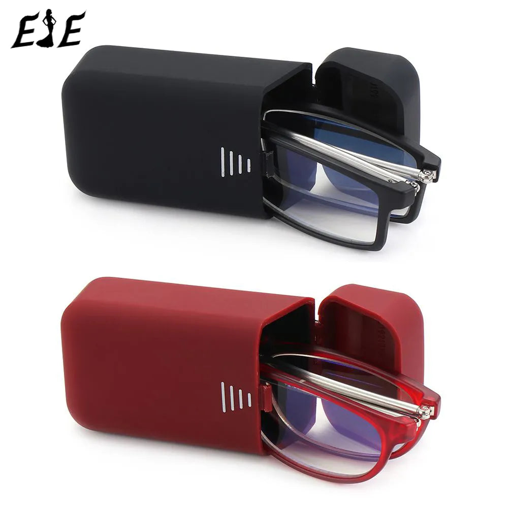Portable Folding Anti Blue Light Reading Glasses With Case Men Women Metal Small Frame Presbyopia Eyeglasses Hyperopia Eyewear