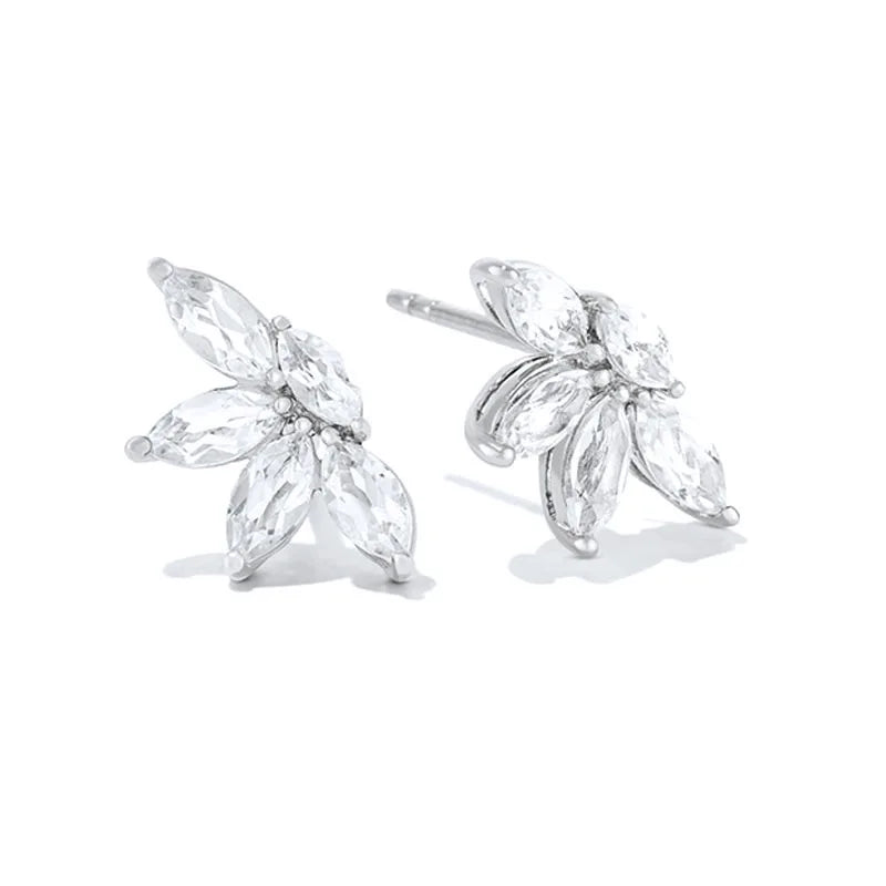 925 Sterling Silver Ear Needle Geometric Zircon Metal Earrings for women Shiny Crystal Luxury Small Stud Fashion Wedding Jewelry