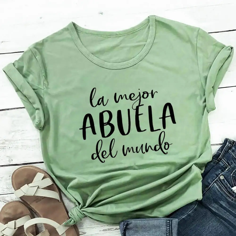 La Mejor Abuela Del Mundo 100%Cotton Spanish Printed Women's Tshirt Grandma Gift Tee Grandmother Summer Casual Short Sleeve Top