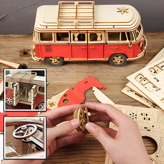 puzzle-3d-bois-casse-tête-vr-camping-car-westfalia-do-it-your-self-kit-bricolage-facile-a-assembler