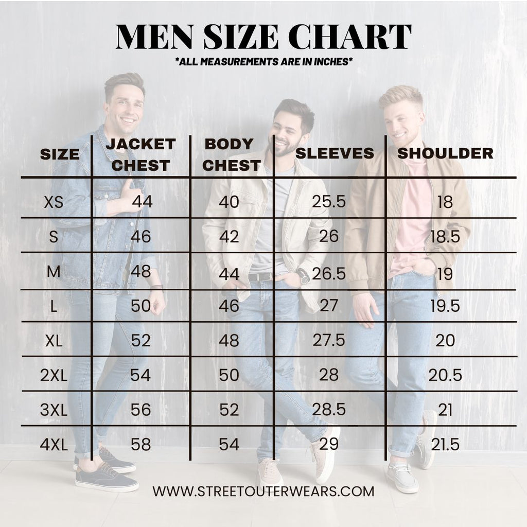 Street Outerwears Men's Size Chart