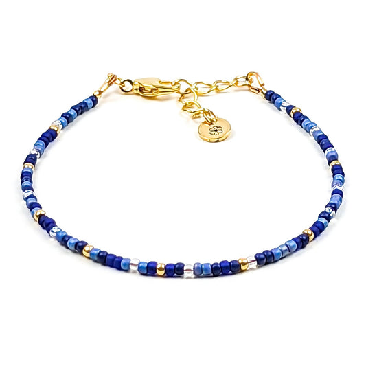 Dainty bracelet - slate blue and gold glass beads - creations by cherie