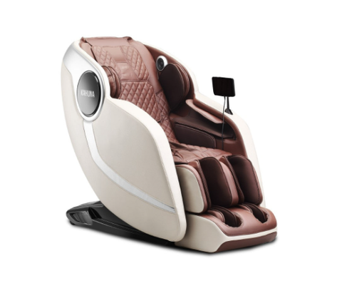 A sleek brown and white Kahuna EM-Arete Massage Chair