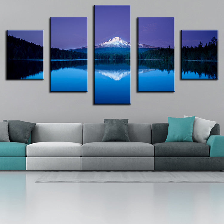 5 Piece mountain lake reflection Modern Home Wall Decor Canvas Picture ...