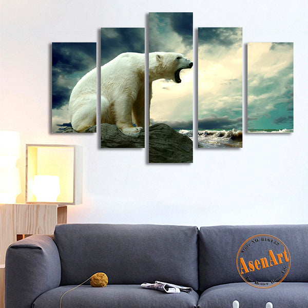 5 Panel Picture Polar Bear Painting Animal Painting for Living Room Mo