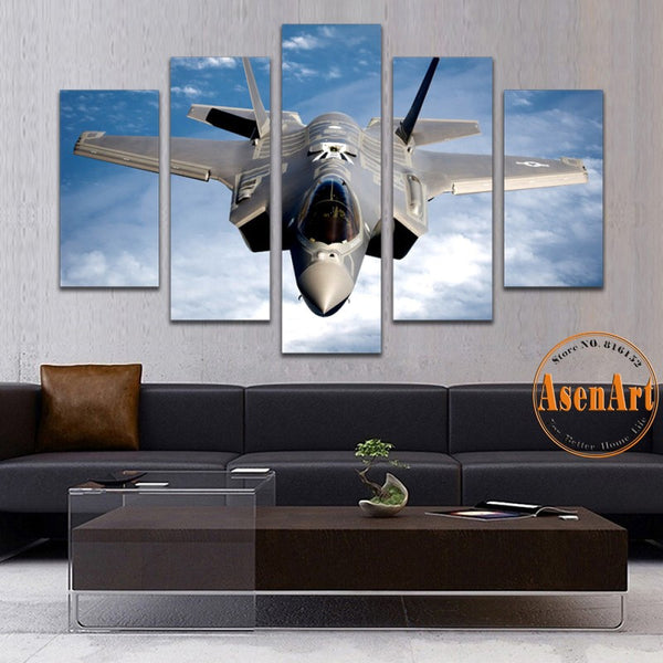 5 Panel Painting Fighter Airplane Aircraft Model Wall Art Canvas Print