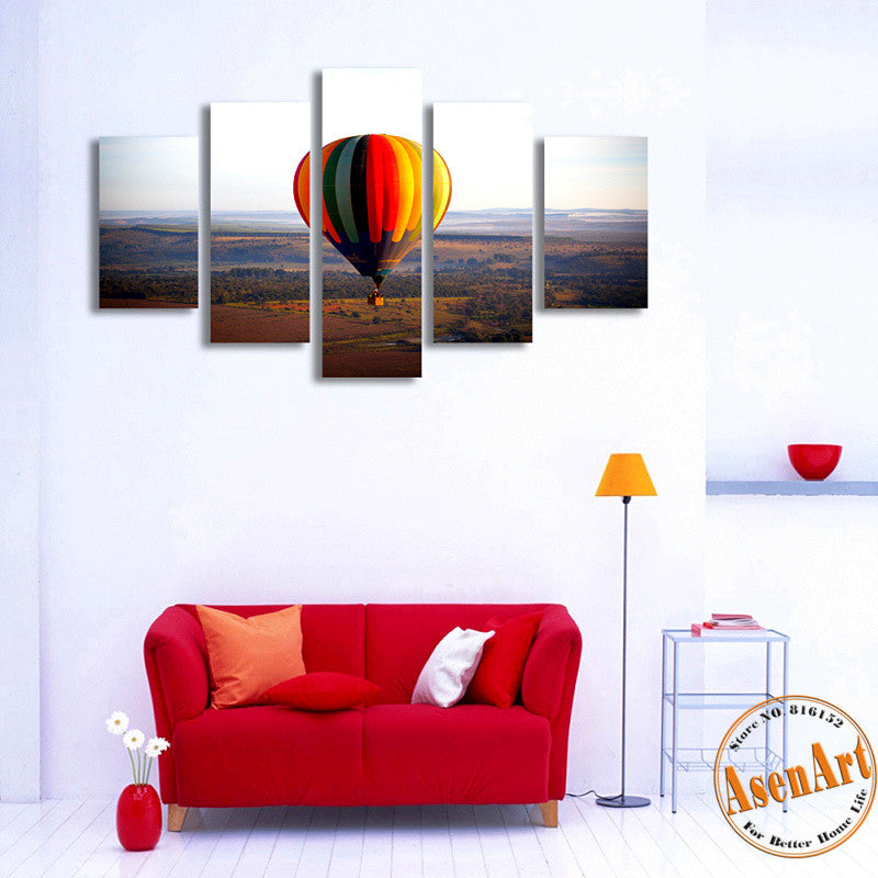 5 Panel Canvas Art Hot Air Balloon Painting Canvas Prints Wall Paintin ...