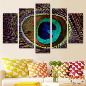 5 Panel Canvas Art Peacock Painting Beautiful Feather Picture Canvas P Ellaseal