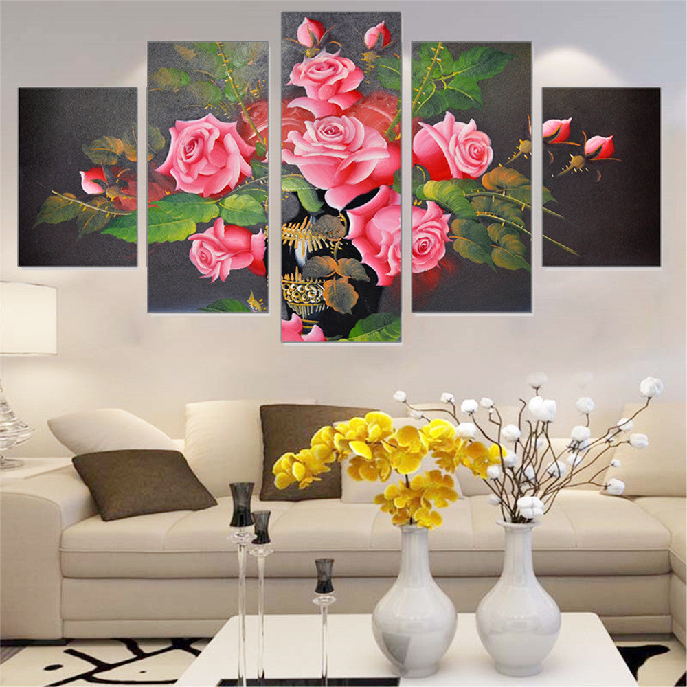 Modular Oil Painting Frameless Rose Flowers Wall Art Poster Canvas