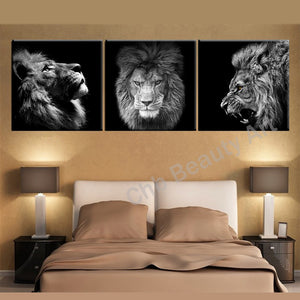 3 Panels Lion King Canvas Art Modern Abstract Painting Wall