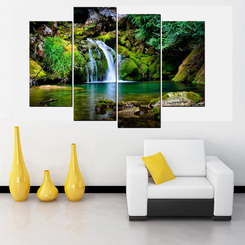4 panel canvas painting green forest waterfall wall art picture printe