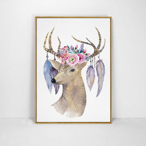 Art Beautiful Deer Canvas Painting Flower Deer Wall Art Modern Paintin Ellaseal