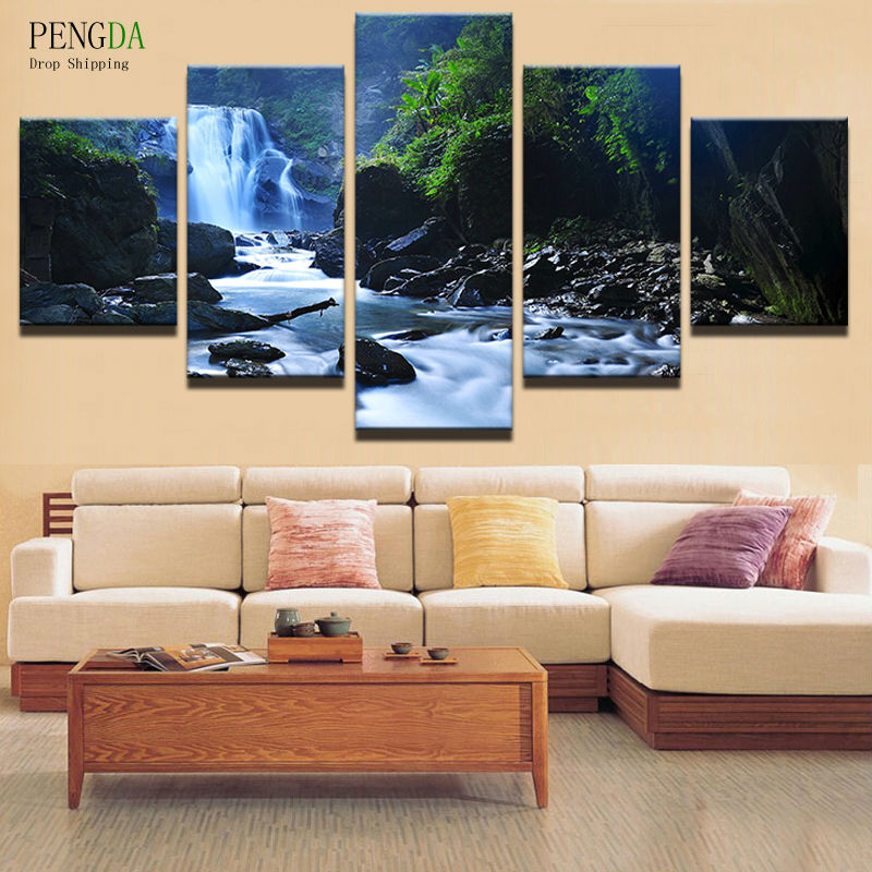 PENGDA Frame 5 Panel Waterfall Wall Canvas Art Print Painting Poster W ...