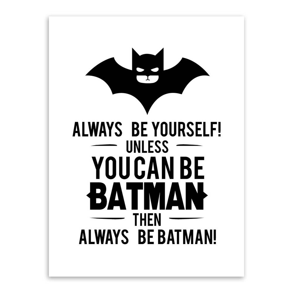 Superhero Batman Art Prints Poster Black White Typography Quotes Wall - EllaSeal